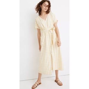 NWT Madewell Gingham Tie Waist Midi Dress, Size 4.
